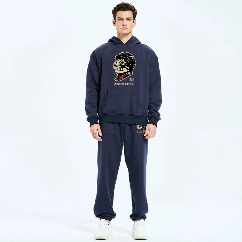 Chinese Spirit Cat Fleece Lined Hoodie Set