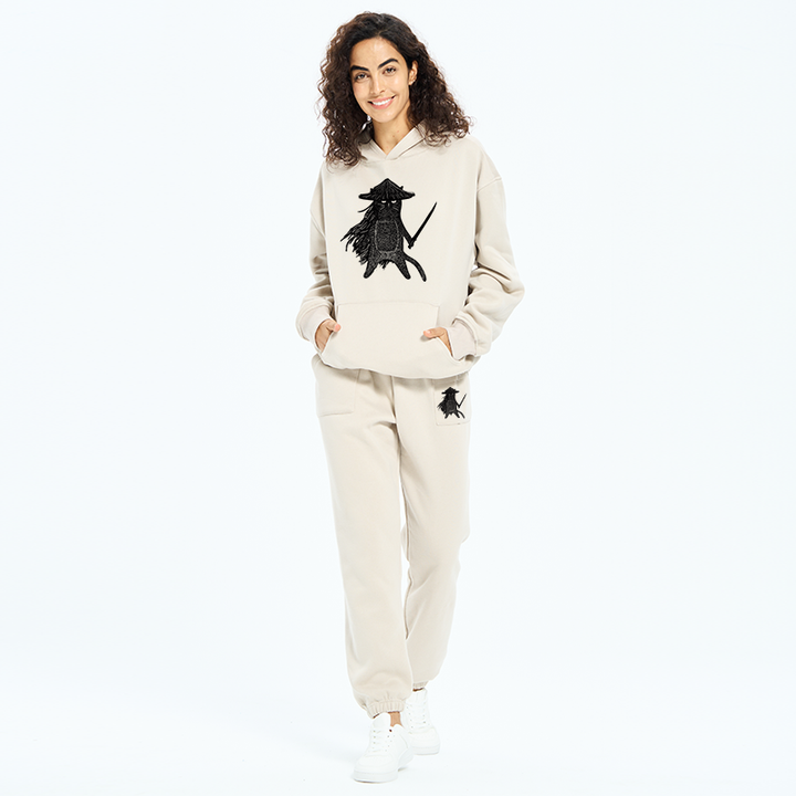 Japanese Samurai Cat Fleece Lined Hoodie Set