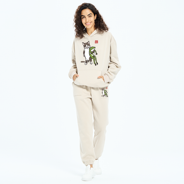 Cat Holding A Frog Fleece Lined Hoodie Set
