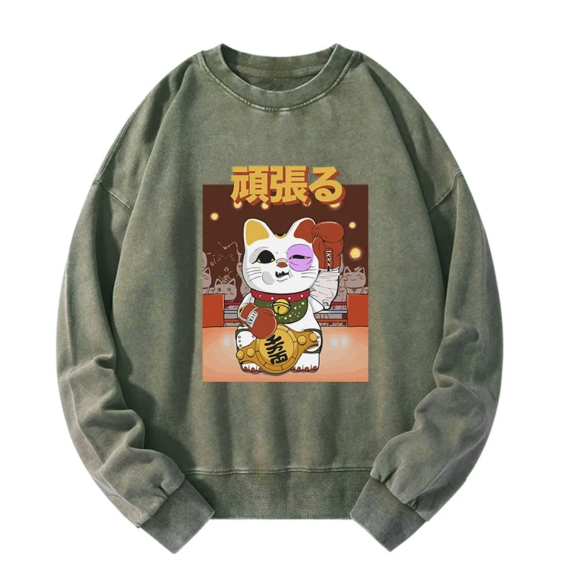 Fighting Cat Boxing Washed Sweatshirt