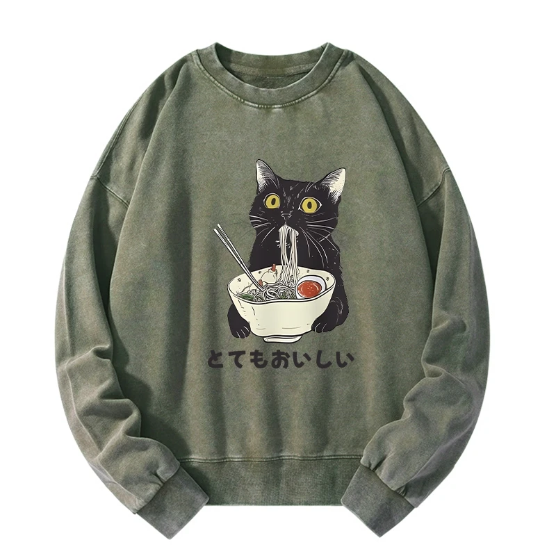 Cats Eat Ramen Noodles Washed Sweatshirt