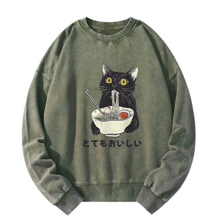 Cats Eat Ramen Noodles Washed Sweatshirt