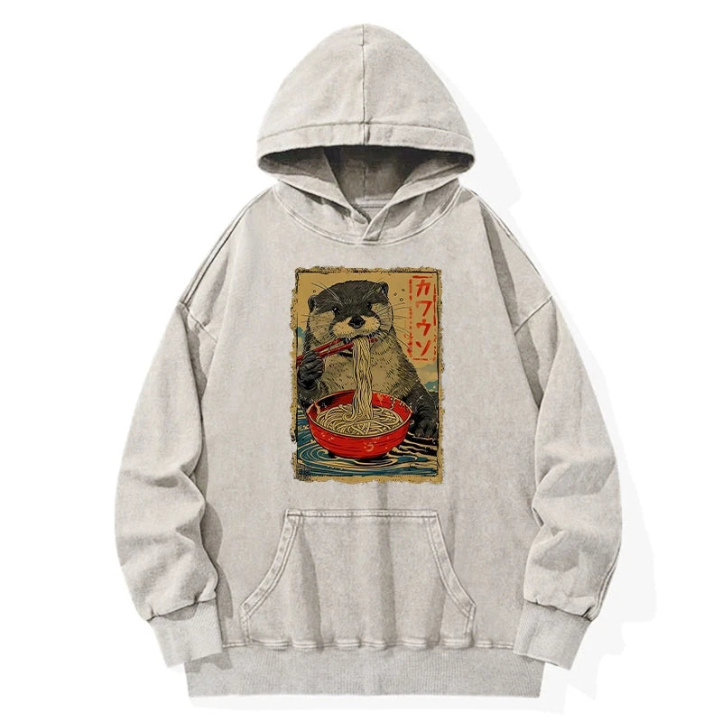 Otter Eating Ramen Japan Washed Hoodie