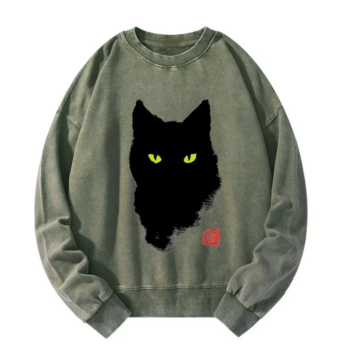 Cat Sharp Gaze Washed Sweatshirt