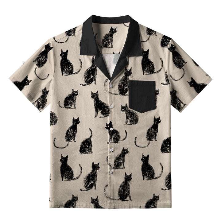 Black Cat Beige Hawaiian Shirt