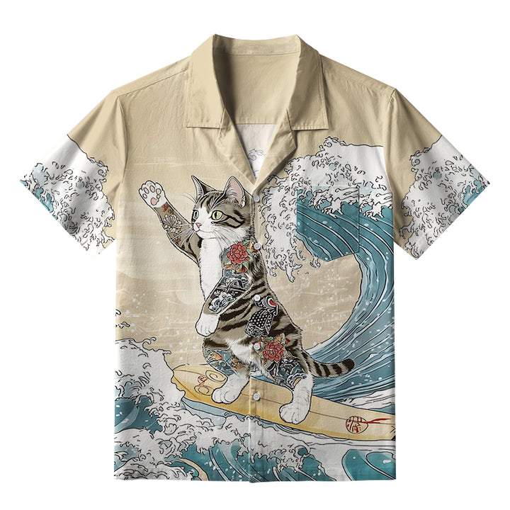 Cat Surfing Aloha Hawaiian Shirt