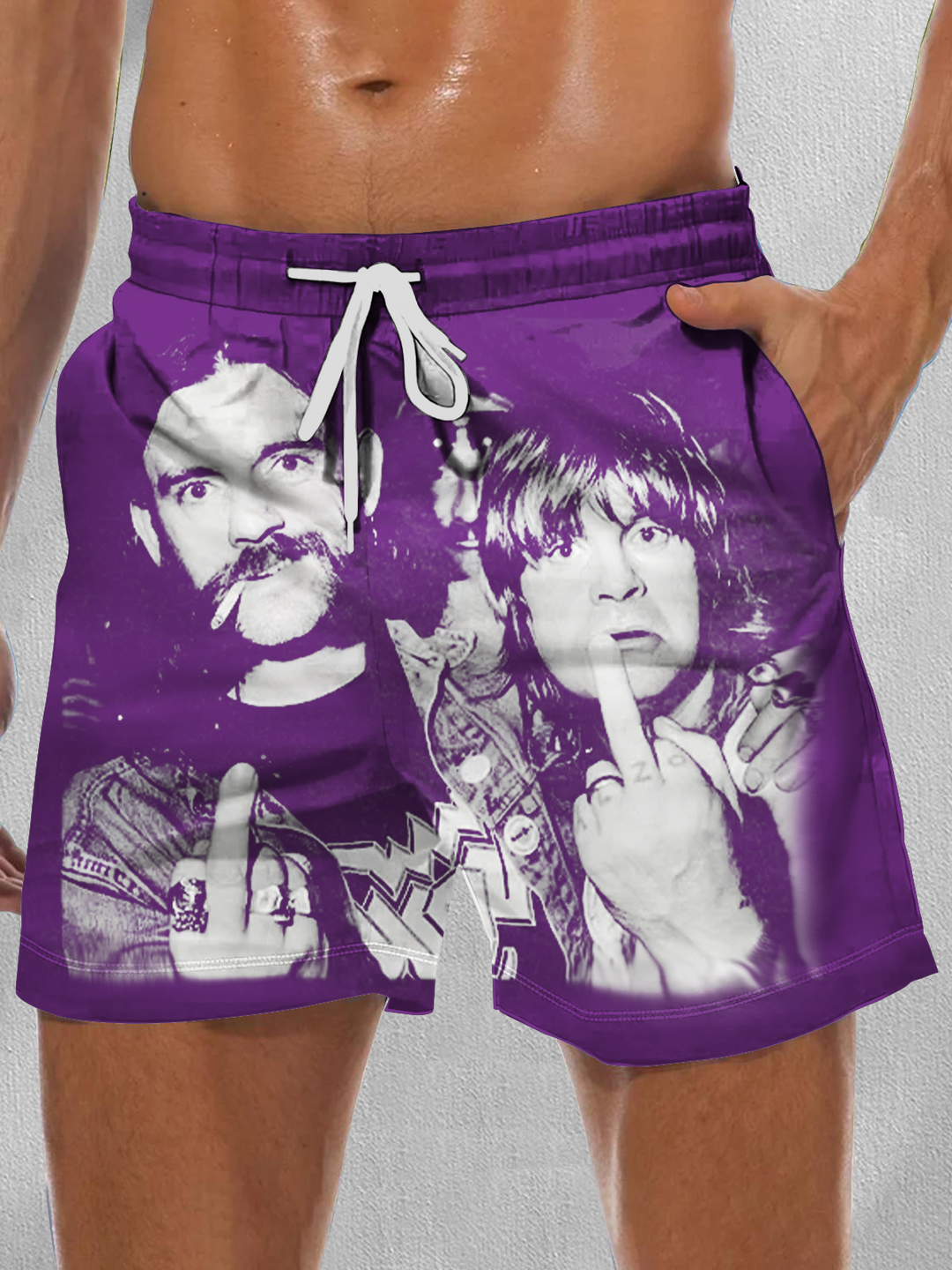 Lemmy and Ozzy Middle Finger Heavy Metal Fan Men's Pocket Shorts