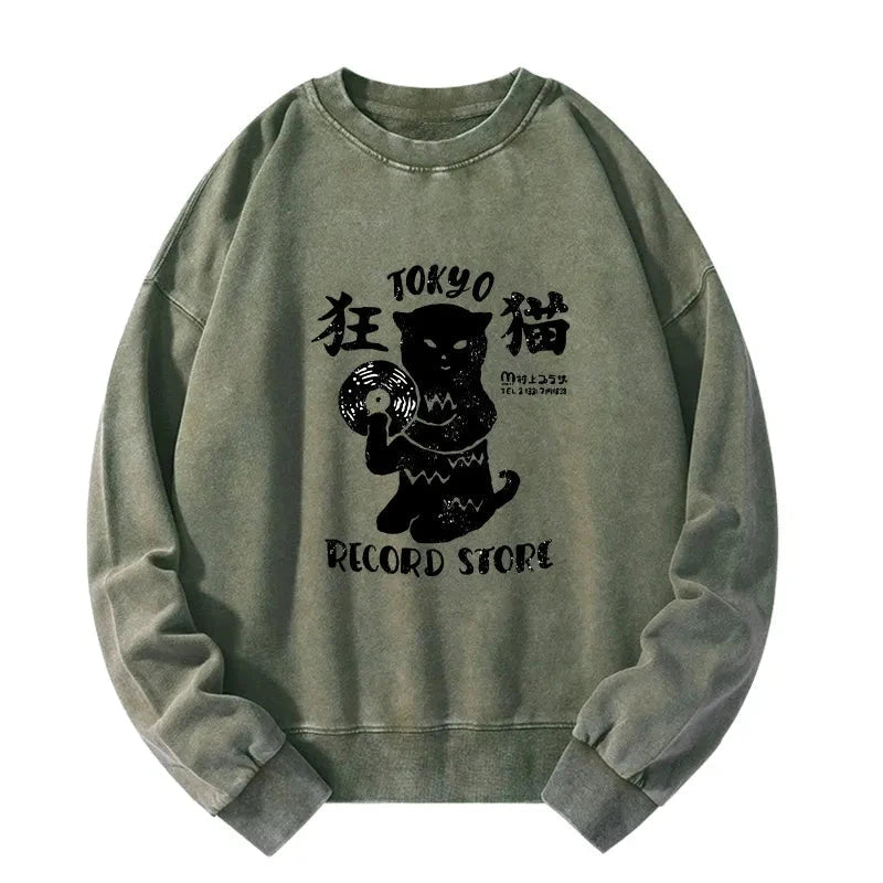 Tokyo Record Store Cat CD Washed Sweatshirt