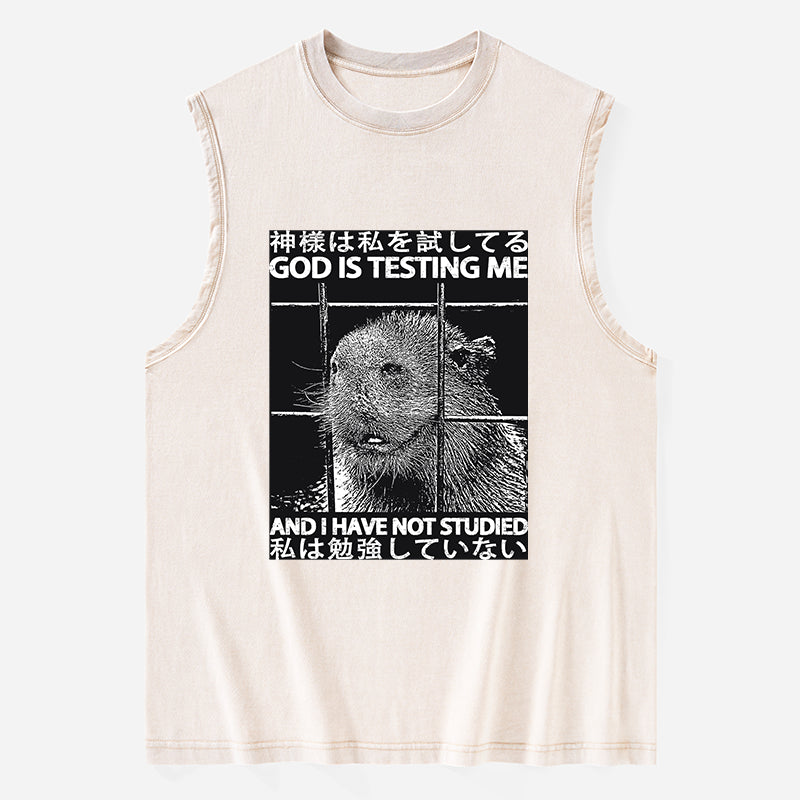 God Is Testing Me Washed Tank