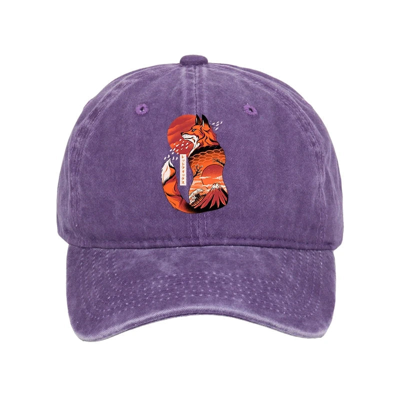 Japanese Fox KitsuneTattoo Washed Cap