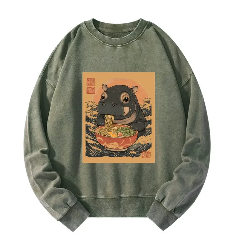 Moo Deng Eat Ramen Washed Sweatshirt
