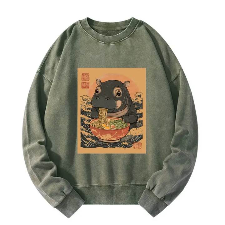 Moo Deng Eat Ramen Washed Sweatshirt