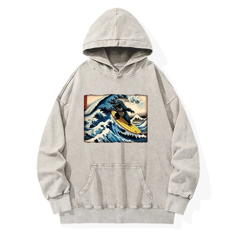 Dinosaur Surfing Japanese Washed Hoodie