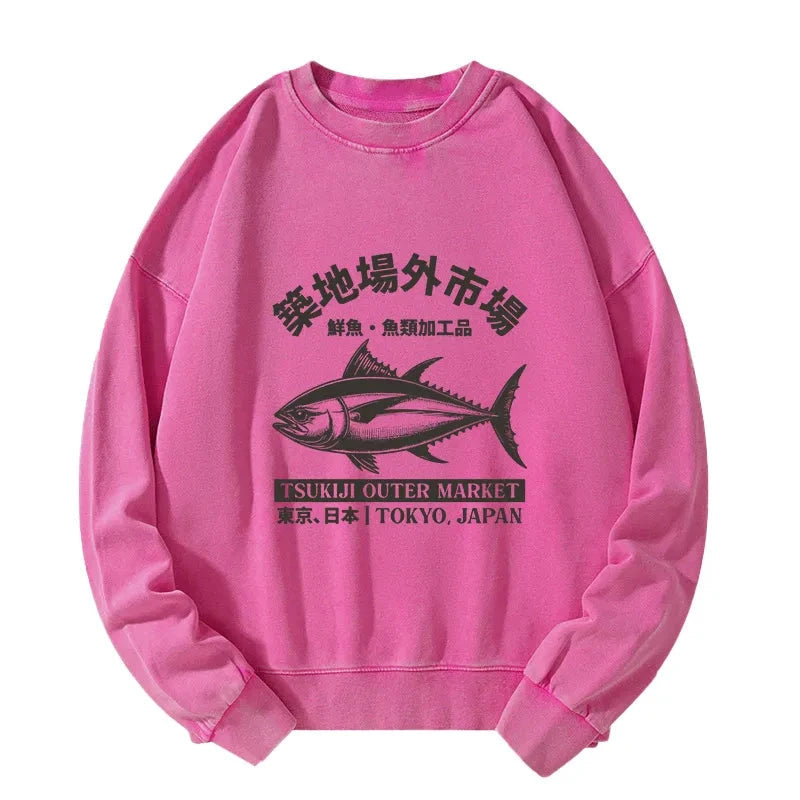 Tokyo Japan Tsukiji Fish Market Washed Sweatshirt