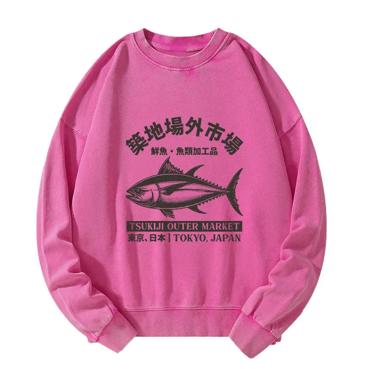 Tokyo Japan Tsukiji Fish Market Washed Sweatshirt