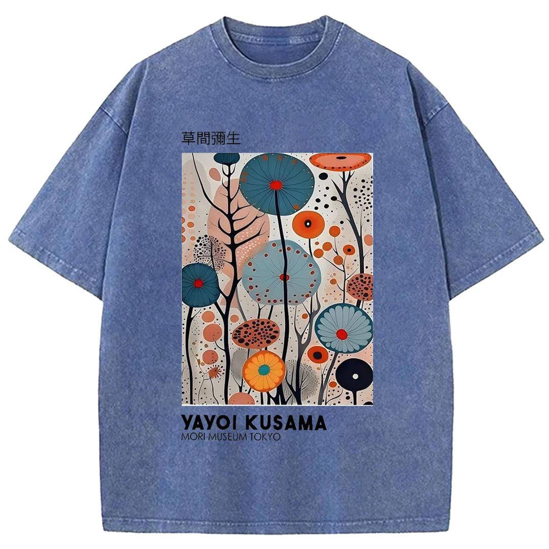 Yayoi Kusama Flower Vintage Washed Crew Neck T-Shirt