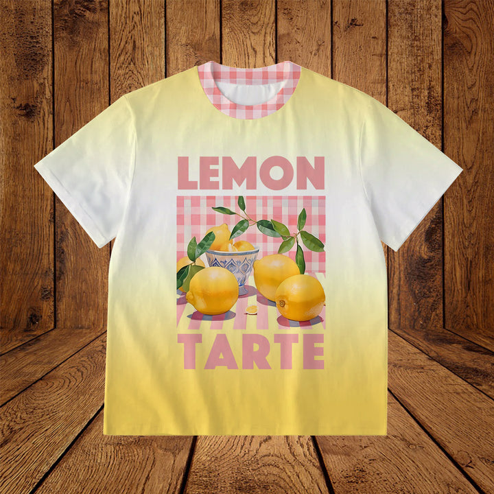 Vintage Lemon Tarte Design Print Crew Neck T-shirt