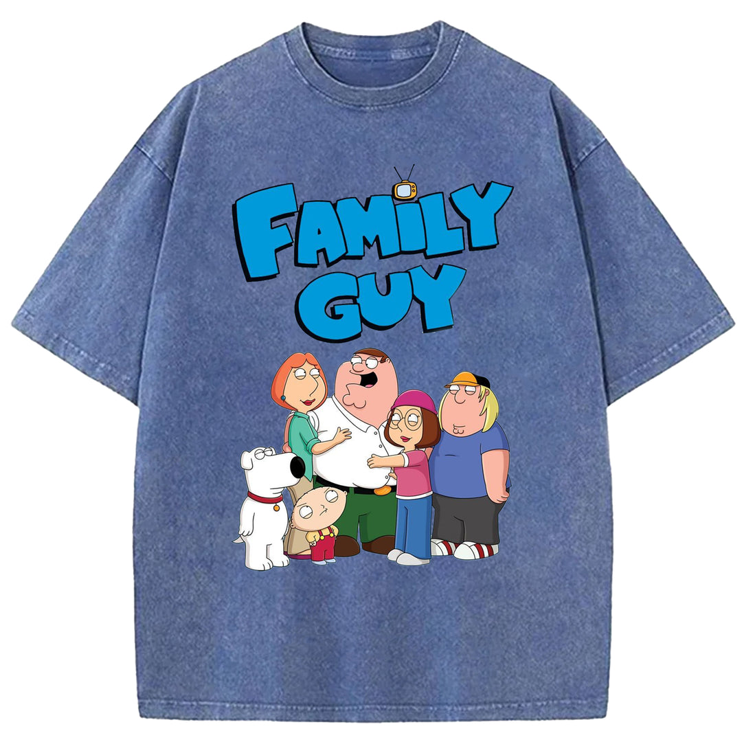 Funny Cartoon Washed Crew Neck T-shirt