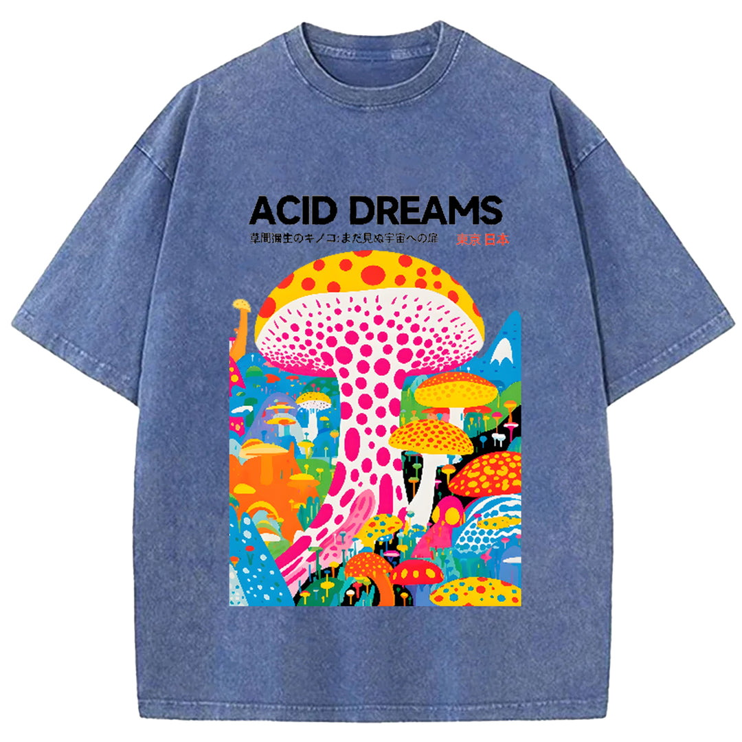 Yayoi Kusama Flower Vintage Japanese Design Washed Crew Neck T-Shirt