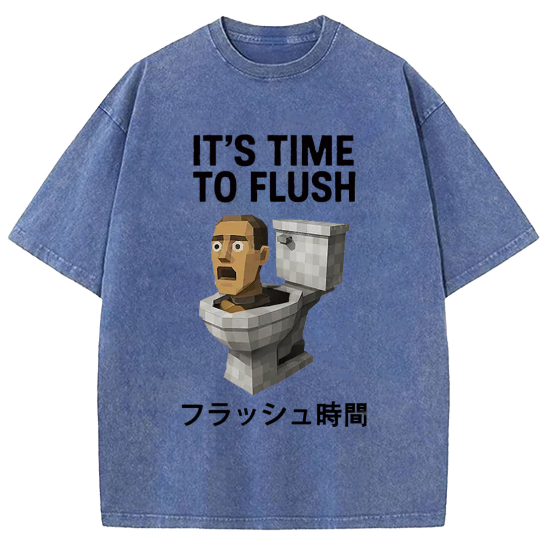 IT'S TIME TO FLUSH Washed Crew Neck T-Shirt