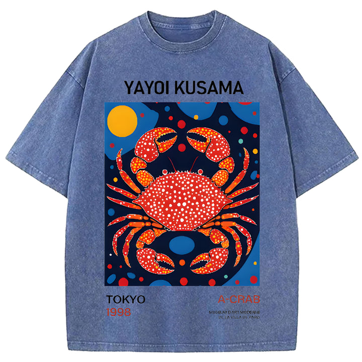 Yayoi Kusama Vintage Design Washed Crew Neck T-Shirt