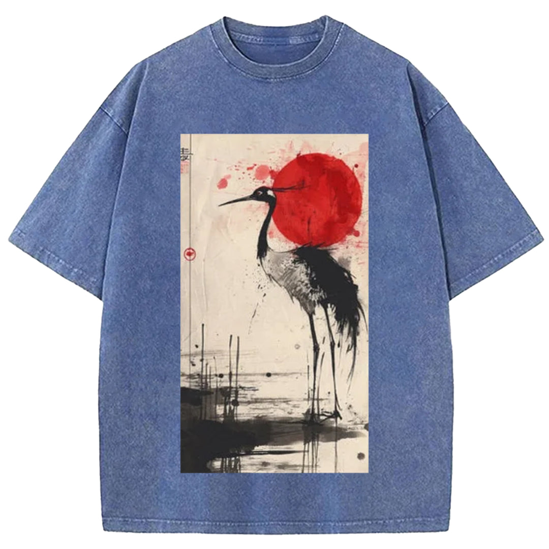 Nihon Tsuru Washed Crew Neck T-Shirt