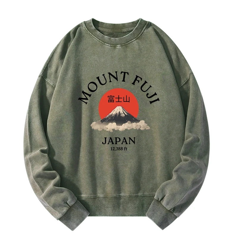 Japan Mount Fuji Sun Unisex Washed Sweatshirt