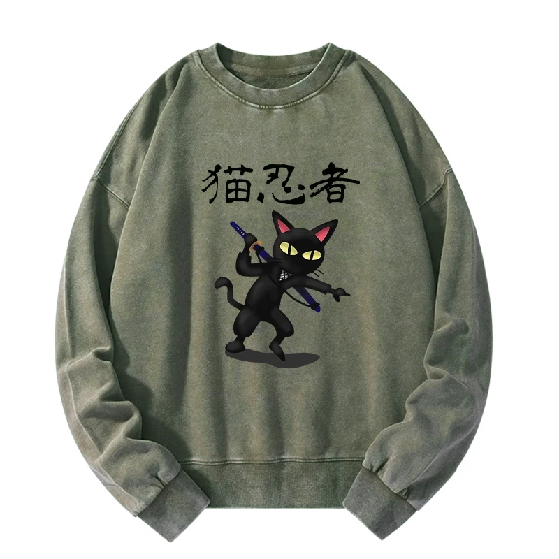 Ninja Cat Washed Sweatshirt