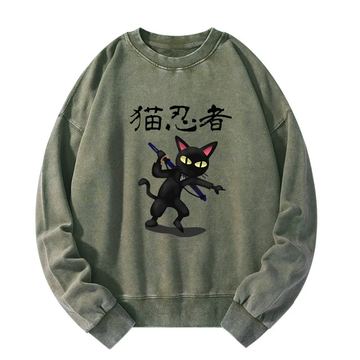 Ninja Cat Washed Sweatshirt