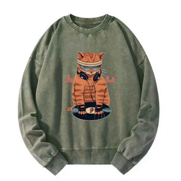Funny Cat DJ Washed Sweatshirt
