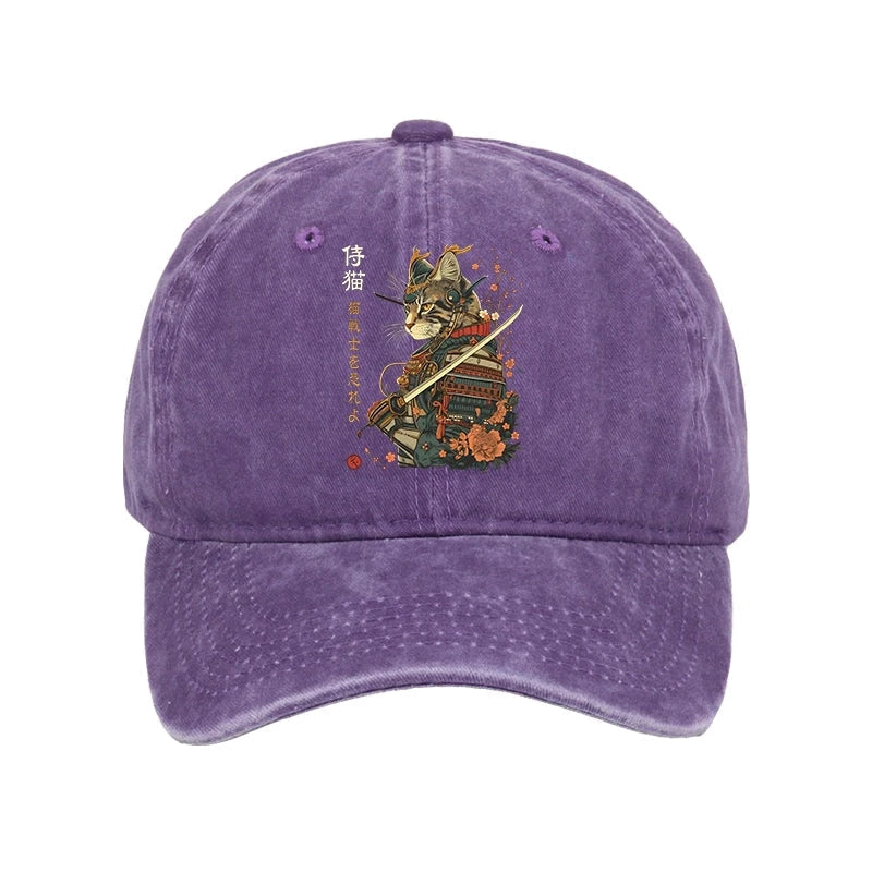 Cat Samurai Japanese Art Washed Cap