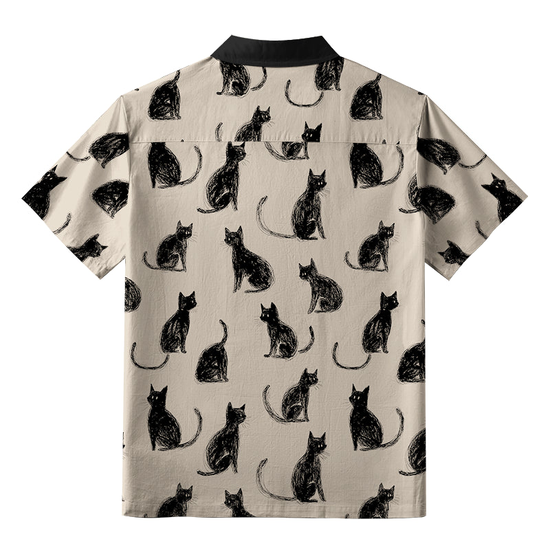 Black Cat Beige Hawaiian Shirt