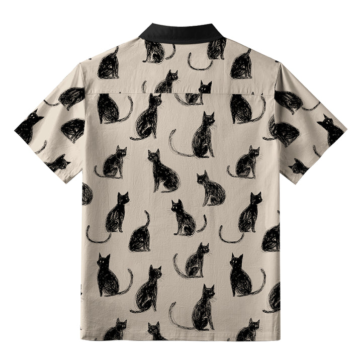 Black Cat Beige Button-up Shirt
