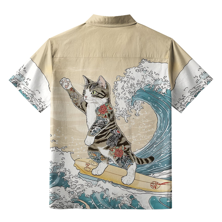 Cat Surfing Aloha Hawaiian Shirt