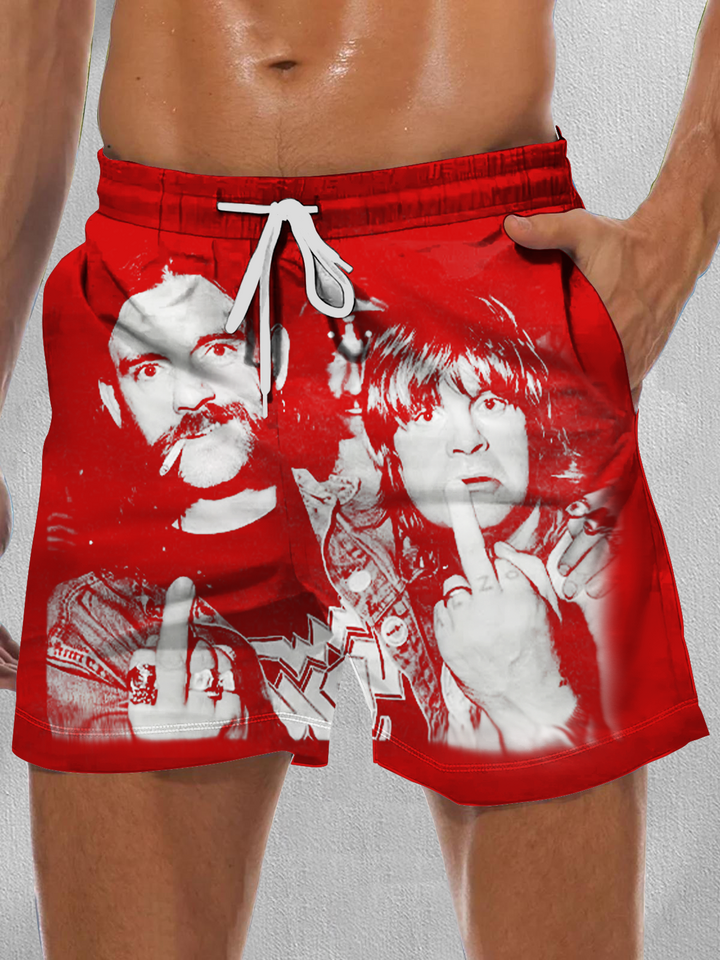 Lemmy and Ozzy Middle Finger Heavy Metal Fan Men's Pocket Shorts