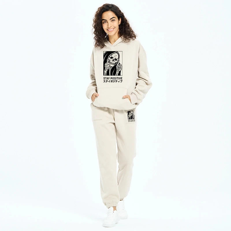 Stay Positive Skeleton Fleece Lined Hoodie Set
