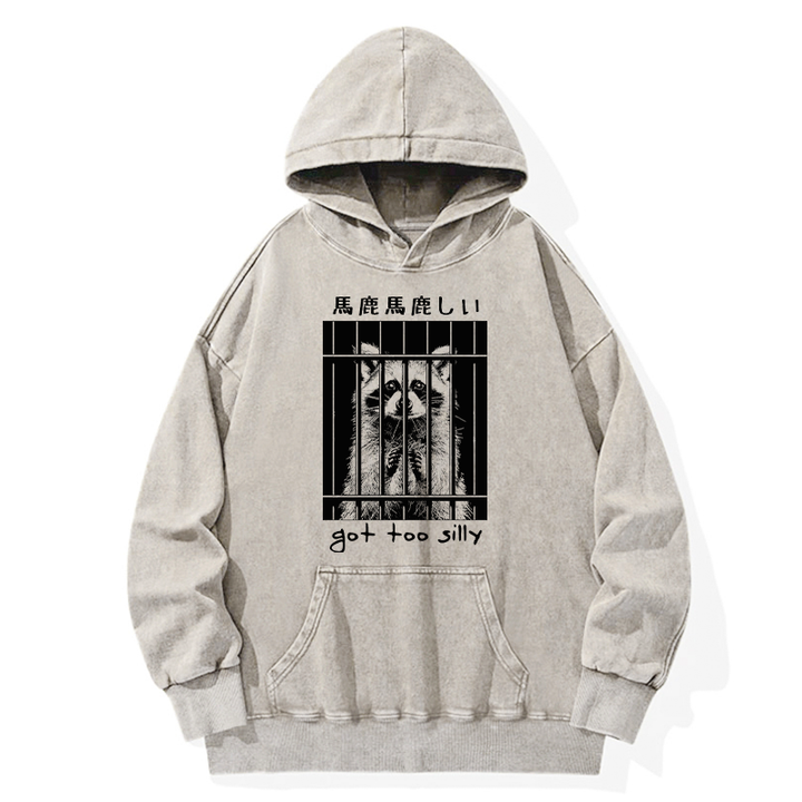 Raccoon Got Too Silly Washed Hoodie