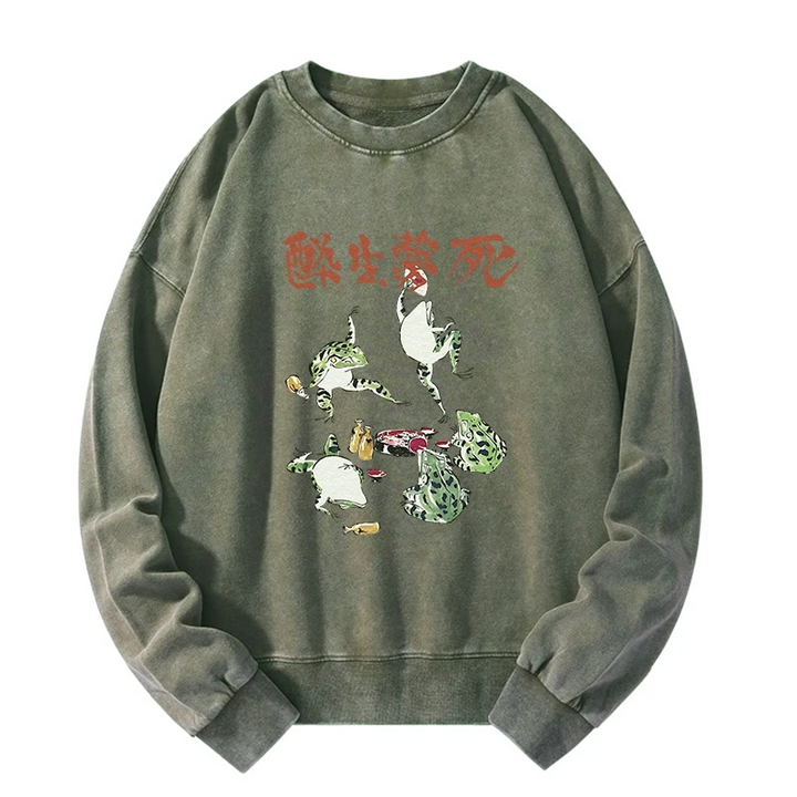 Japanese Frog Osake Kanji Washed Sweatshirt