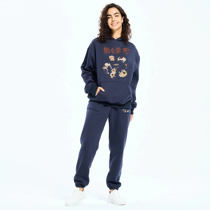Drunken Cats Fleece Lined Hoodie Set