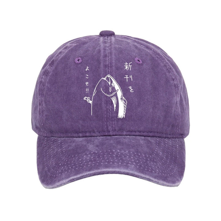 Japanese Fish Hold Up White Washed Cap