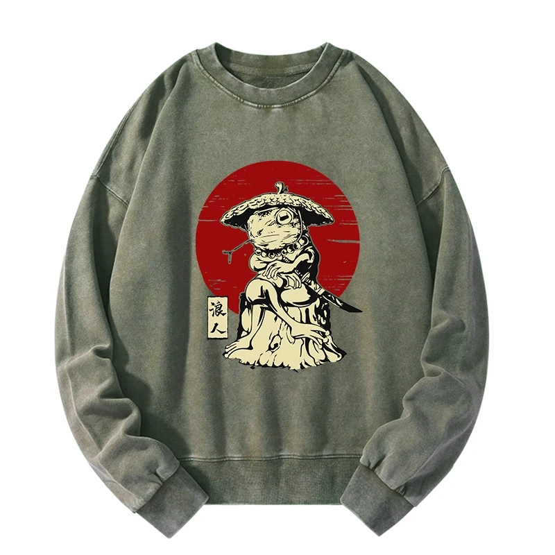 Rounin Japanese Frog Samurai Washed Sweatshirt