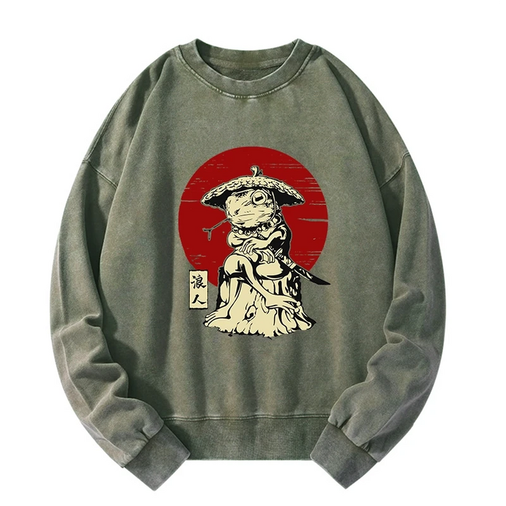 Rounin Japanese Frog Samurai Washed Sweatshirt
