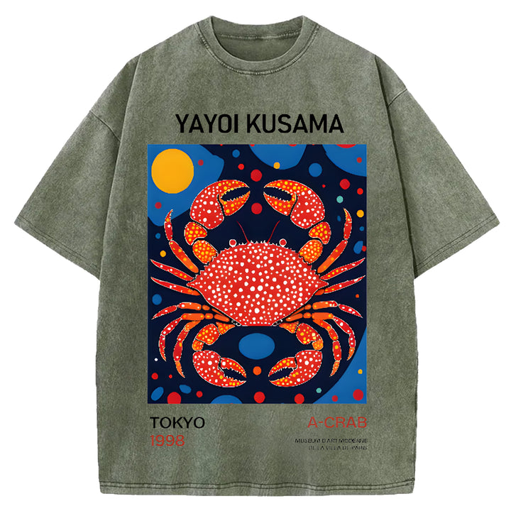 Yayoi Kusama Vintage Design Washed Crew Neck T-Shirt