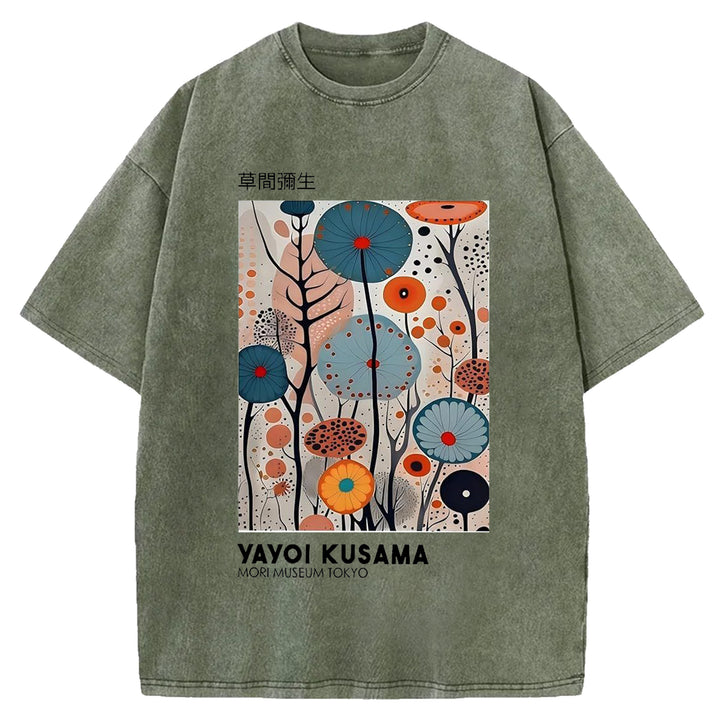 Yayoi Kusama Flower Vintage Washed Crew Neck T-Shirt