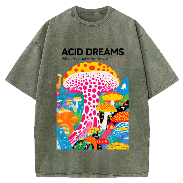 Yayoi Kusama Flower Vintage Japanese Design Washed Crew Neck T-Shirt