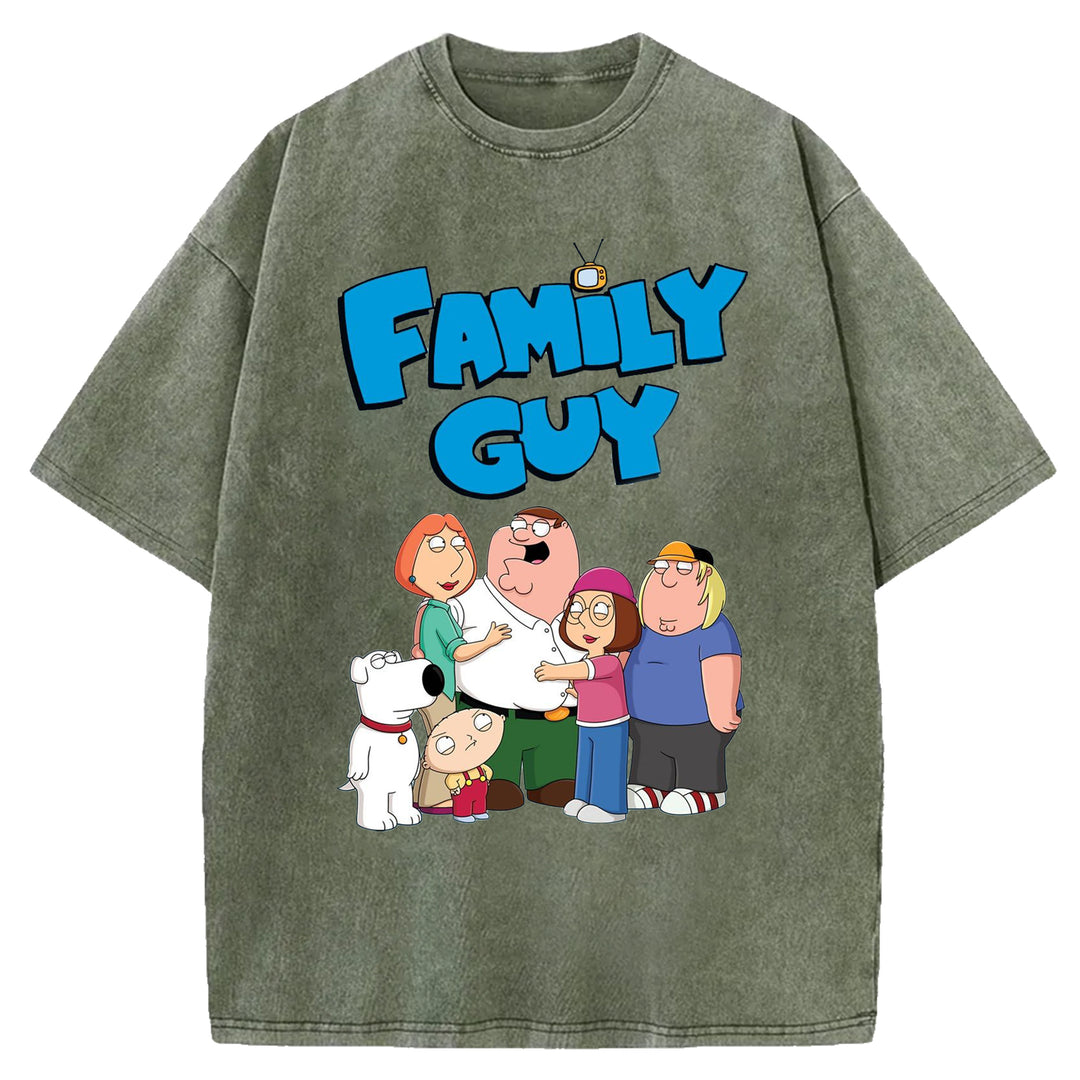 Funny Cartoon Washed Crew Neck T-shirt