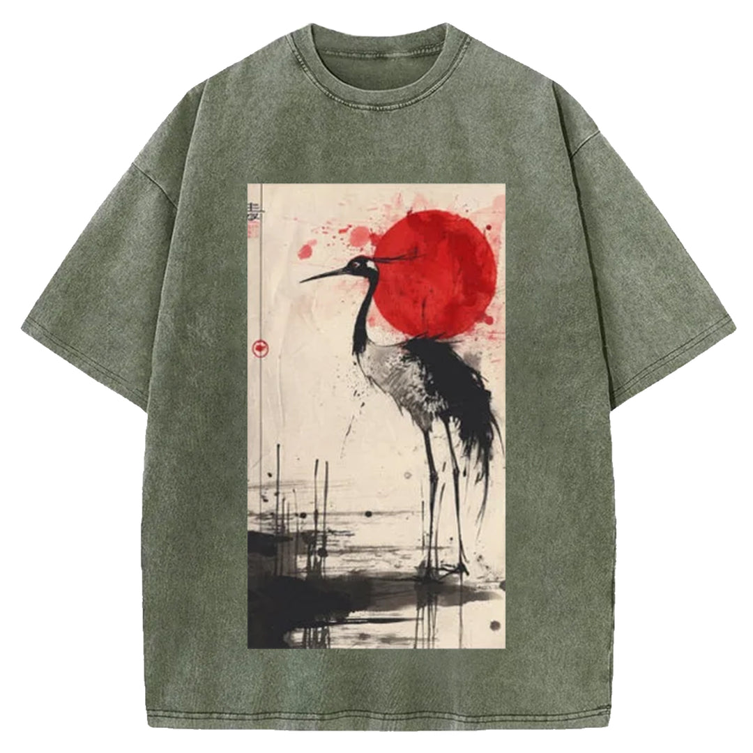 Nihon Tsuru Washed Crew Neck T-Shirt