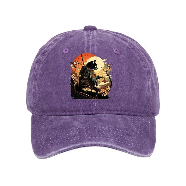 Cat Ninja Ukiyo-e Anime Style Samurai Washed Cap