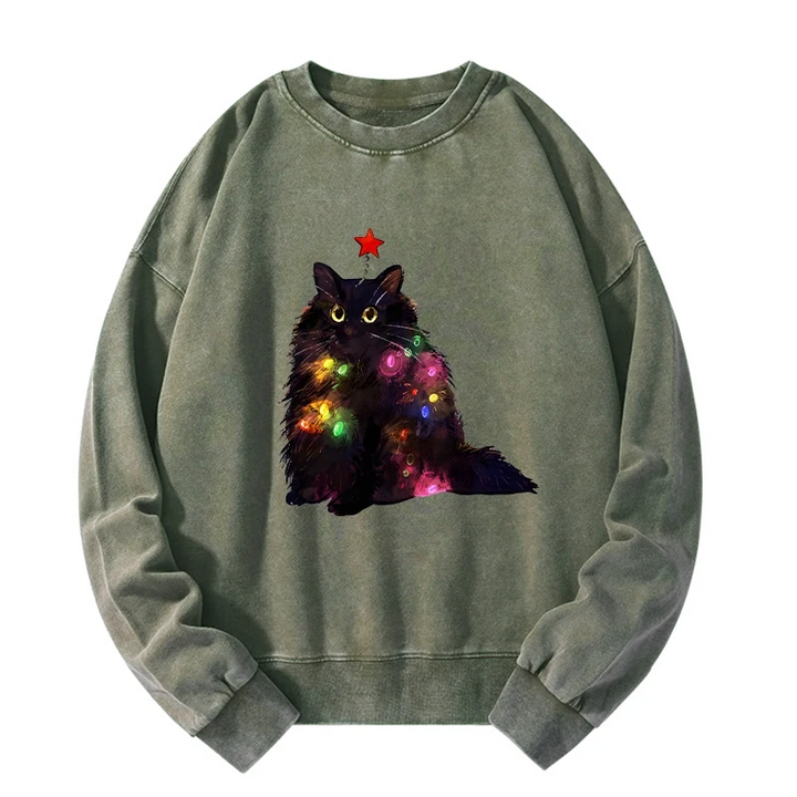 Christmas Lights Cat Washed Sweatshirt