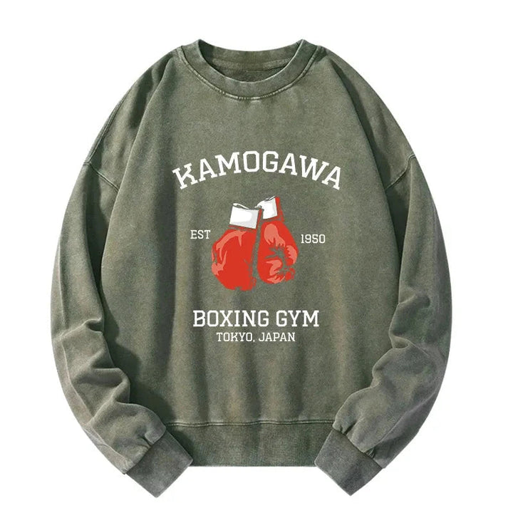 Retro Boxing Gloves Manga Anime Washed Sweatshirt